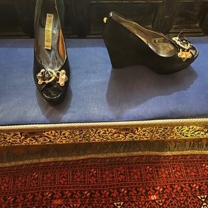 Guillaume Henry, black, suede, gold buckle platforms.